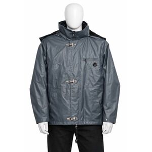 Smith & Hawken Mens Gray Hooded Fleece Lined Rain Jacket Lobster Claw Clasp L